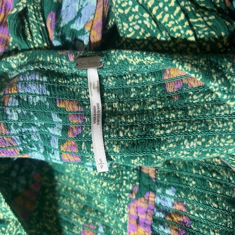 Free People Small Endless Summer Summer Picnic Printed Smocked Mini Dress Green